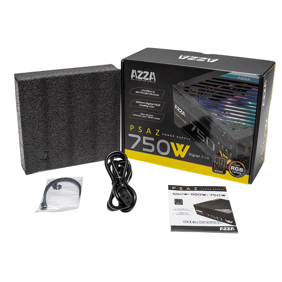 AZZA FUENTE DE PODER 750W 80PLUS BRONZE CERTIFICADA/ ATX NEGRO (PSAZ-750W) - Logg Hard Store