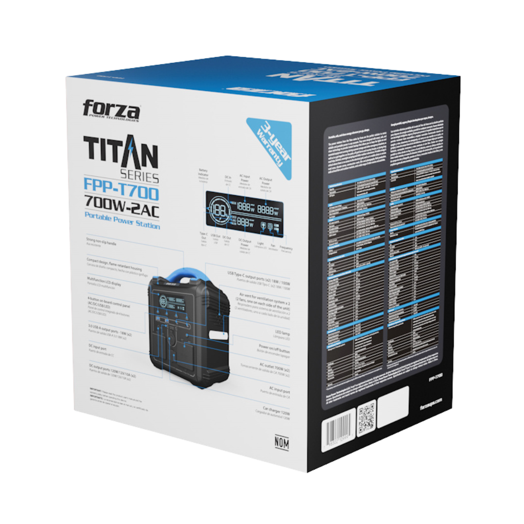 FORZA TITAN 700 W GENERADOR ELECTRICO PORTATIL AC 110/120 V 2AC/8DC 3.75V LiMnFe - GS-COM