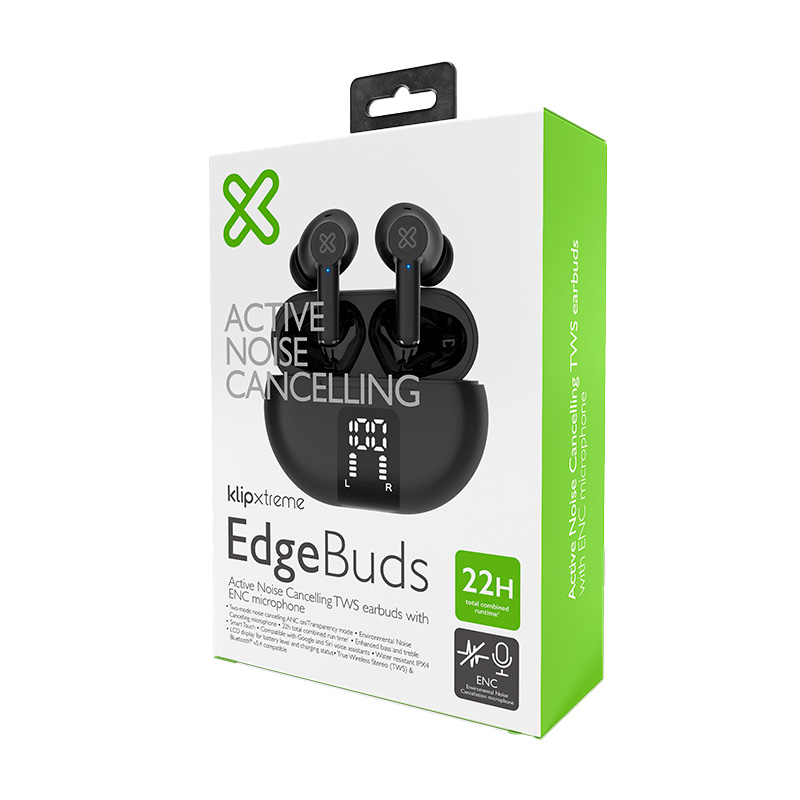 KLIPXTREME AUDIFONOS INALAMBRICOS EDGE BUDS INTRAURAL ANC TWS IPX4  BLACK (KTE-755BK) - Klip Xtreme