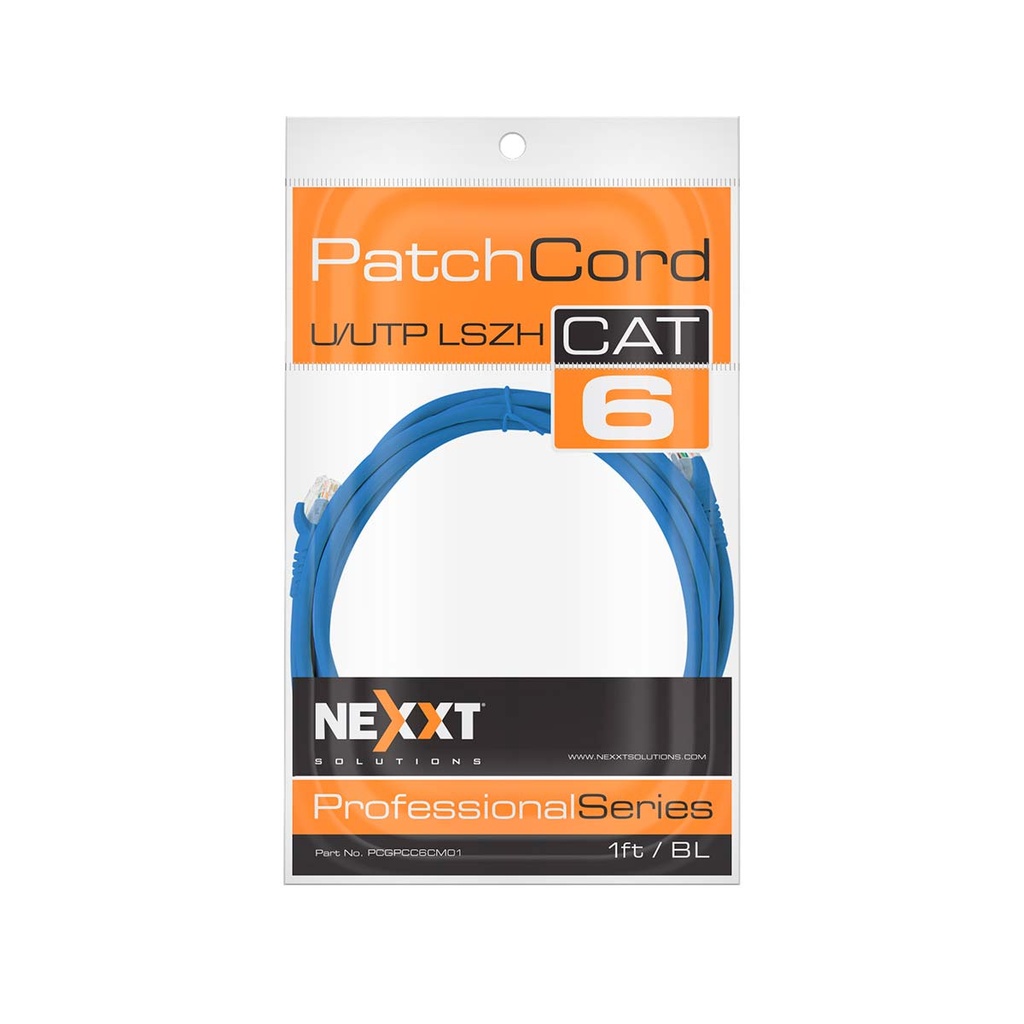 NEXXT PATCH CORD (PCGPCC6CM01GR) UTP CAT.6 4 PARES MULTIFILAR 24AWG 1F 30CM GRIS - Nexxtsolutions