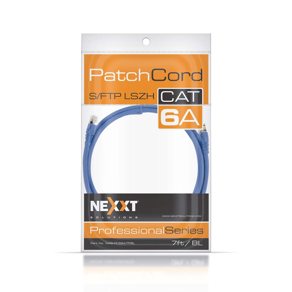 NEXXT PATCH CORD S/FTP CAT.6A  MULTIFILAR 26AWG 7FT LSZH  AZUL (NAB-PCS6A7FBL) - Nexxtsolutions
