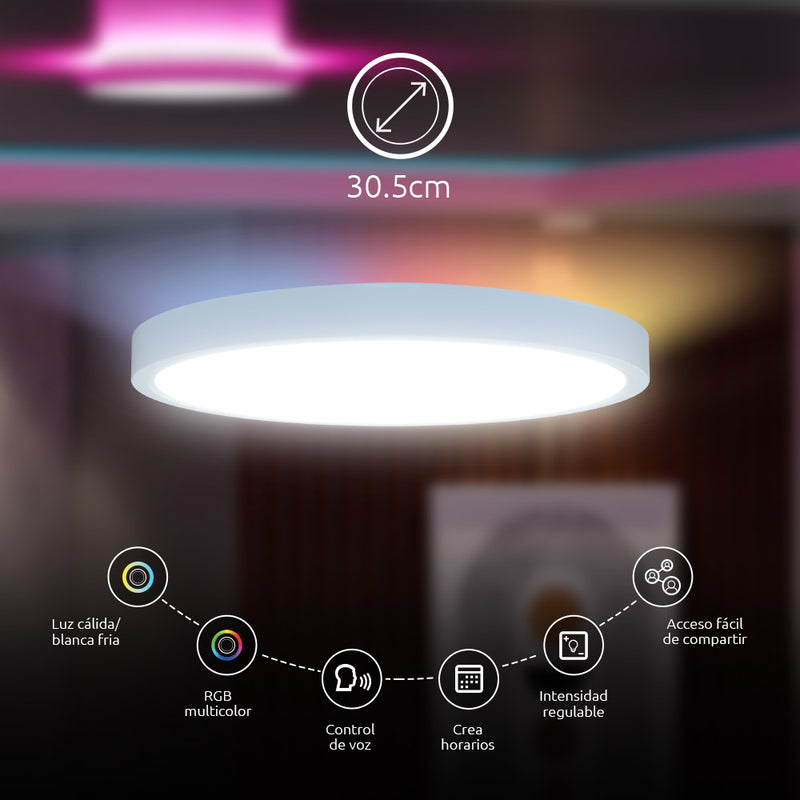 NEXXT LAMPARA DE TECHO INTELIGENTE WIFI LUZ BLANCA Y ANILLO RGB  (NHB-C810) - Sistemas Rodriguez.com