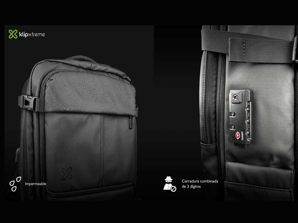 KLIPXTREME MORRAL NOMADA 2 EN 1 PARA LAPTOP Y VIAJE USB CANDADO NEGRO  (KNB-950) - MAX