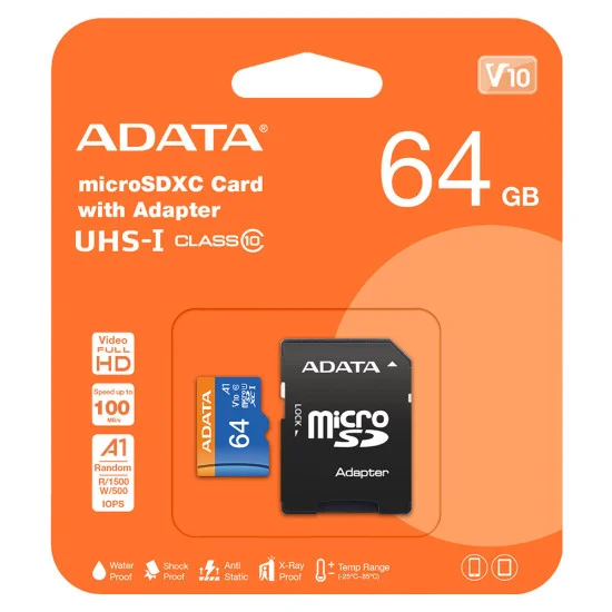 ADATA MEMORIA MICRO SDCXC UHS-I CLASS10 64GB 100/25 MB/s - 7dayshop