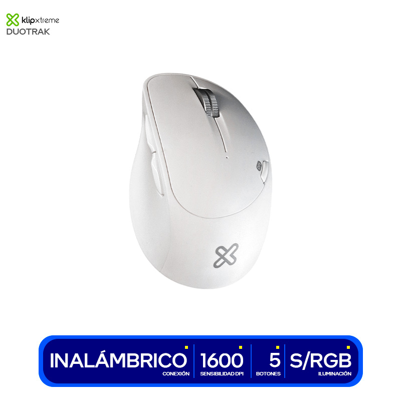 KLIPXTREME MOUSE OPTICO INALAMBRICO DUOTRACK ERGONOMICO 6  BOTONES USB BT 2.4 GH - Corporacion Fabritec