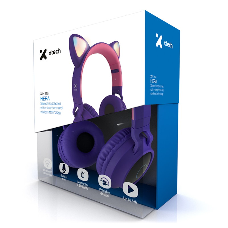 XTECH AUDIFONOS HERA INALAMBRICOS STEREO CON  MICROFONO BLUETOOH V 5.0 MORADO (XTH-650) - INTCOMEX - Premiere distributor of a wide range of computer products