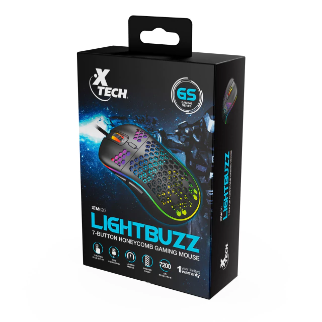 XTECH MOUSE LIGHTBUZZ OPTICO ALAMBRICO GAMING 7 BOTONES 3D 1200 A 7200 DPI CON L - Tecnofullshop