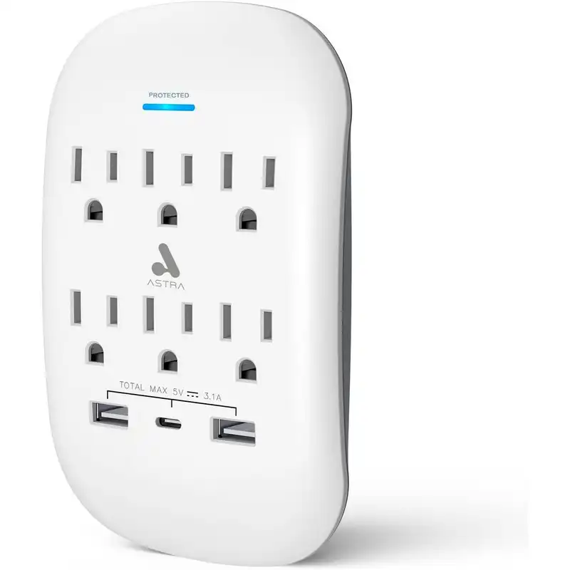 ASTRA TOMA CORRIENTE PROTECTOR DE SOBRETENSIONES 6 SALIDAS 5-15R 125V/1875W 2USB - Pc Actual