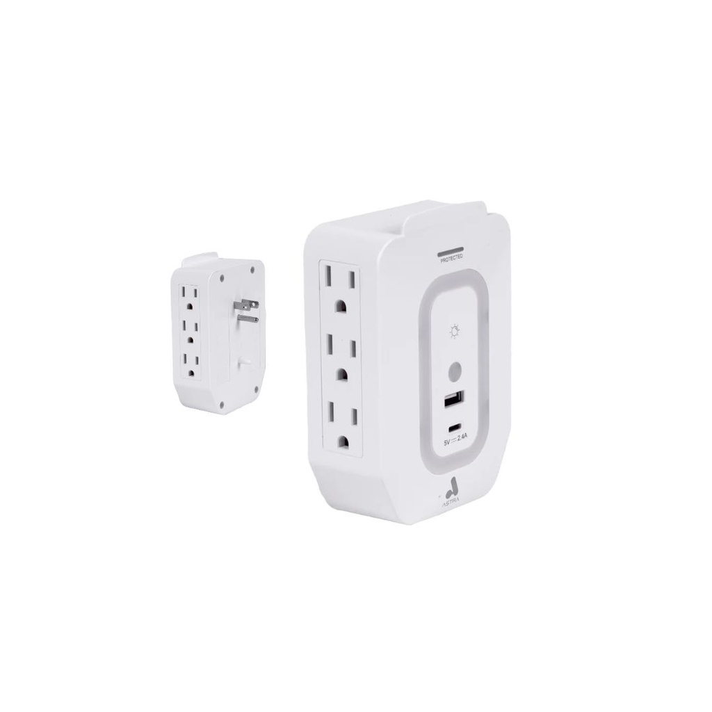 ASTRA TOMA CORRIENTE PROTECTOR DE SOBRETENSIONES CON SENSOR DE LUZ 6 SALIDAS 5-1 - P&G Electronics
