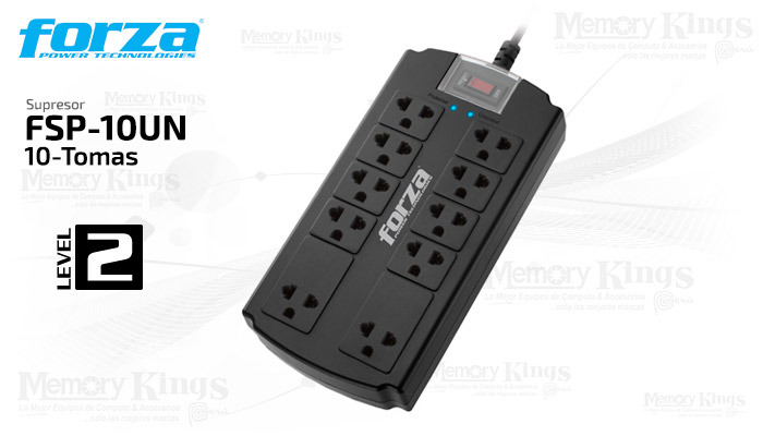 FORZA PROTECTOR CONTRA SOBRETENSIONES 1200J/1540W,120V-240V 5 SALIDAS  (FSP-512U - Memory Kings