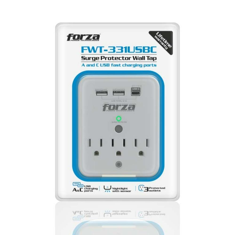 FORZA PROTECTOR CONTRA SOBRETENSIONES DE PARED 110V 6 SALIDAS FWT-631USBC (FWT-6 - Pacifiko.com