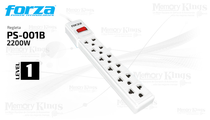 FORZA REGLETA 2200W 6 TOMAS 110V/220V NEMA 6 UNIVERSAL BLANCO (PS-001W) - Memory Kings