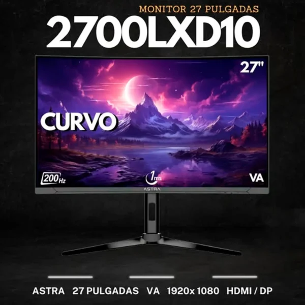ASTRA MONITOR 27" GAMING CURVO HDMI DP AUD DC RGB 200Hz 1920 X 1080P 1MS FREE FLICKER - 212 Global
