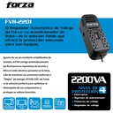 FORZA REGULADOR DE VOLTAJE FORZA 2200VA / 1100W. 8 TOMAS 115V (FVR-2201) - JD MARKET S.A.S