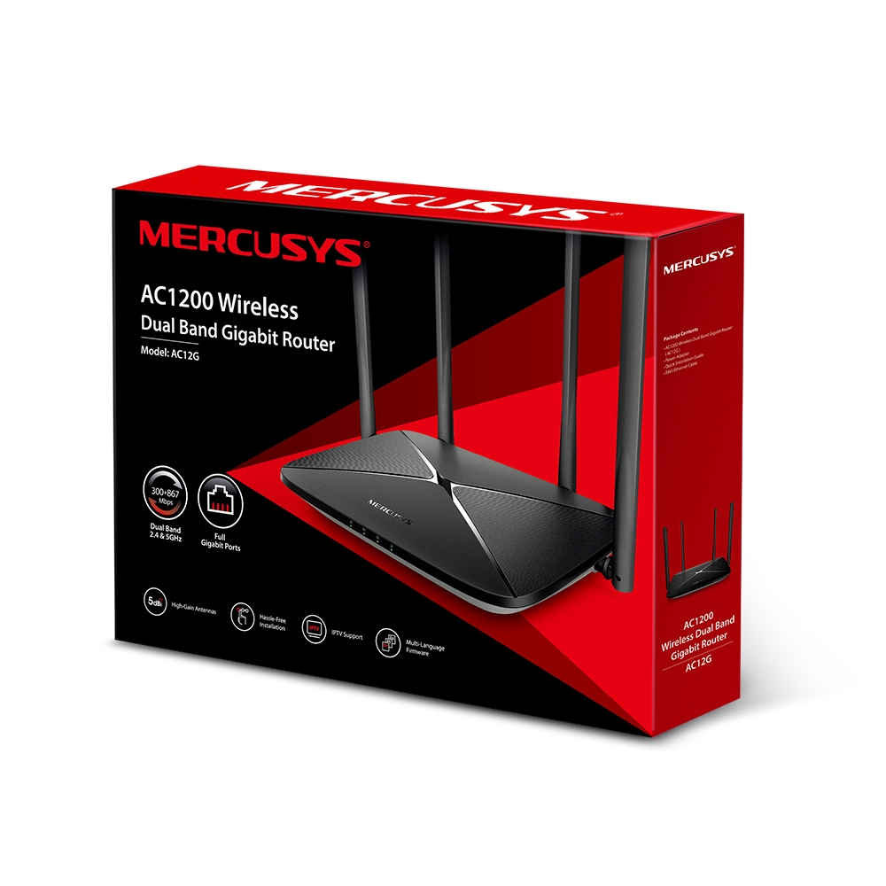 MERCUSYS ROUTER INALAMBRICO AC1300 DUAL BAND GIGABIT 4 ANTENAS AC12G - MERCUSYS