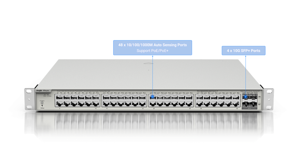 RUIJIE REYEE SWITCH ADMINISTRABLE CAPA 2+ PLUS, CON 48 PTOS GIGABIT + 4 SFP+ PAR - Ruijie Reyee - Ruijie Networks