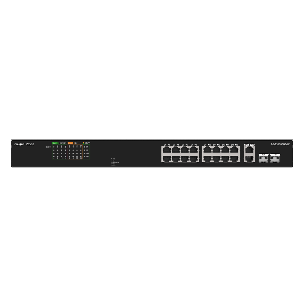 RUIJIE REYEE SWITCH NO ADMINISTRABLE POE+ 120W 16X 10/100 PORTS UPLINK 2 X GB/CO - Ruijie Reyee - Ruijie Networks