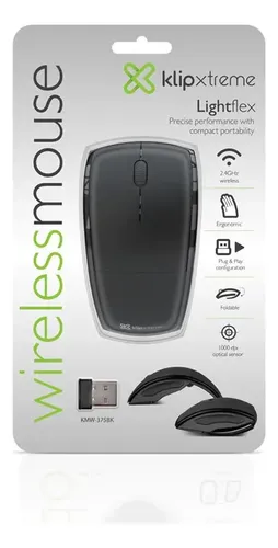 KLIPXTREME MOUSE INALAMBRICO LIGHTFLEX PLEGABLE 3 BOTONES 2.4 GHZ 1000 DPI  NEGRO (KMW-375BK) - Mercado Libre