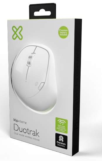 KLIPXTREME MOUSE OPTICO INALAMBRICO DUOTRACK ERGONOMICO 6  BOTONES USB BT 2.4 GHZ 800/1200/1600dpi  BLANCO (KMB501BK) - Pana Compu