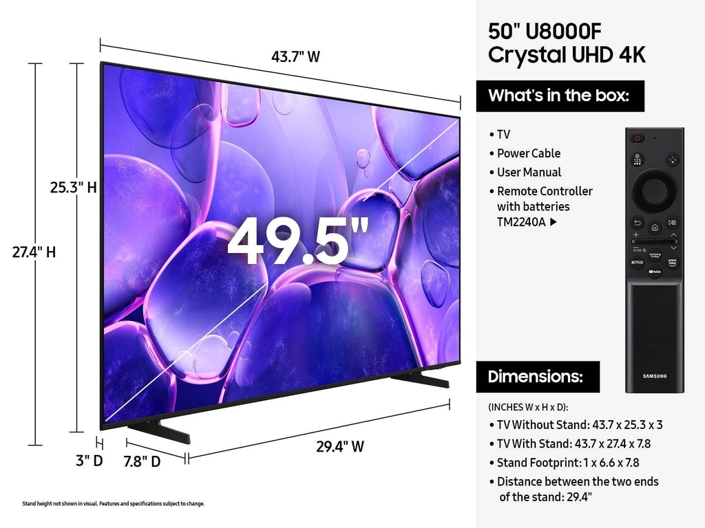 SAMSUNG TELEVISOR 50U8000F 50" CRYSTAL 4K UHD LED SMART TV - Samsung