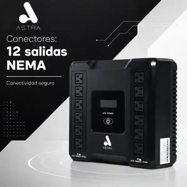 ASTRA UPS 650VA/360W 110V 12 NEMAS 50-60Hz PUERTO USB & RJ45 PANEL LCD - 212 Global