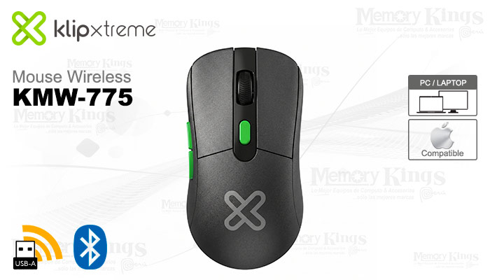 KLIPXTREME MOUSE OPTICO INALAMBRICO ECOLAST ERGONOMICO RECARGABLE  6  BOTONES TRIMODAL USB-C USB 2.4 GHZ (KMW775) - Memory Kings