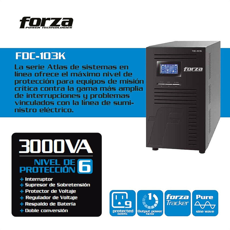 FORZA UPS EN LINEA 3000VA/3000W TORRE-120V 9 NEMA 40-70HZ (FDC-103K) - JD MARKET S.A.S