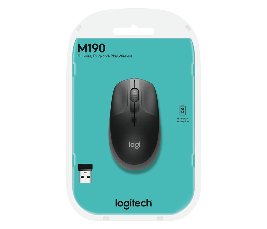 LOGITECH MOUSE INALAMBRICO M190 OPTICO 3 BOTONES AZUL GRANDE PARA MANO COMPLETA - Help Tech Company