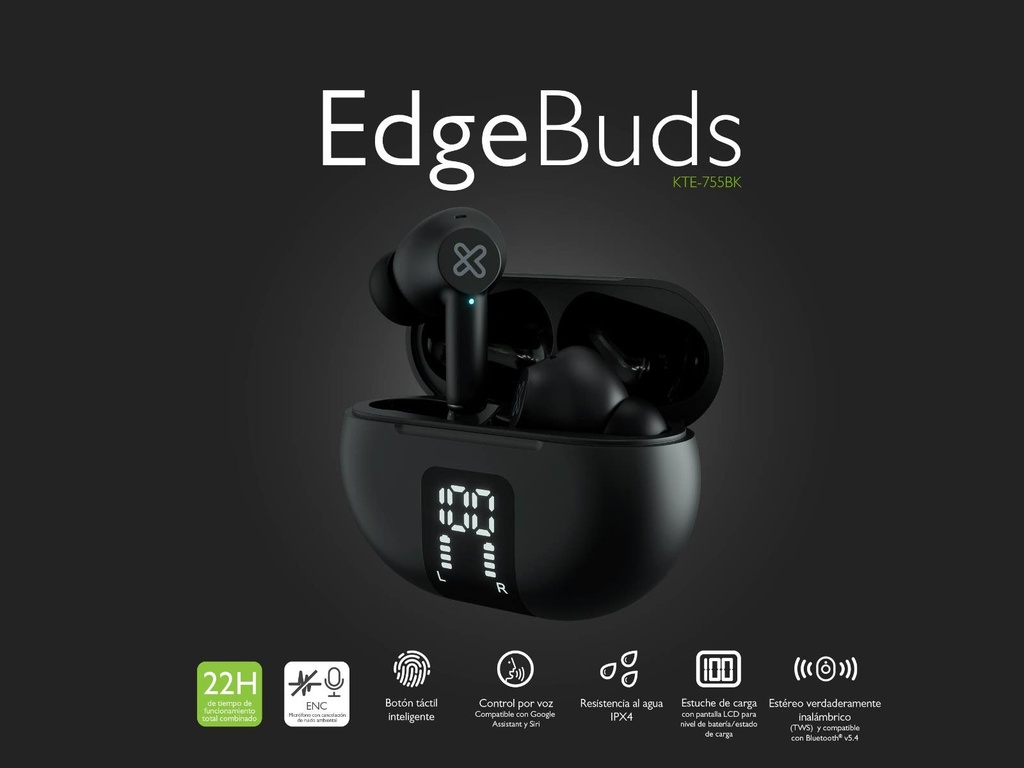 KLIPXTREME AUDIFONOS INALAMBRICOS EDGE BUDS INTRAURAL ANC TWS IPX4  BLACK (KTE-7 - MAX