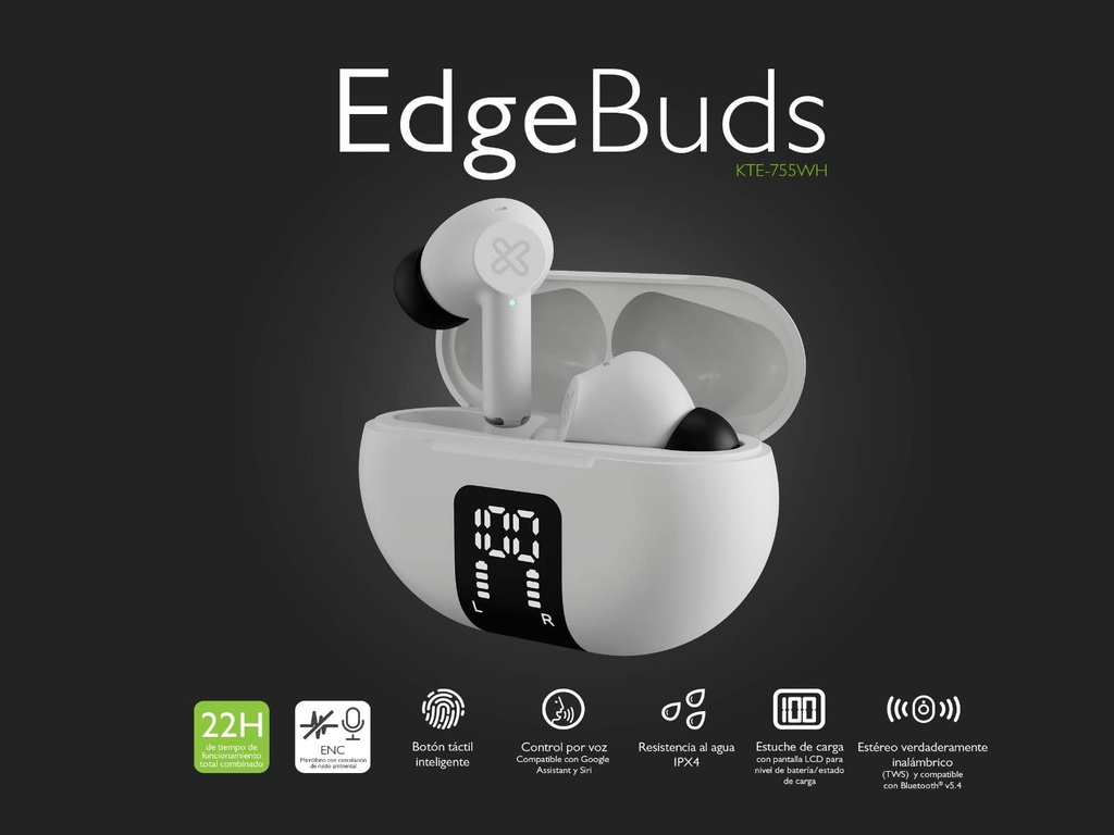 KLIPXTREME AUDIFONOS INALAMBRICOS EDGE BUDS INTRAURAL ANC TWS IPX4  WHITE (KTE-7 - MAX