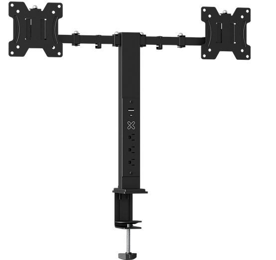 KLIPXTREME SOPORTE PARA 2 MONITORES HASTA 32" CON REGLETA Y PUERTO INTEGRADO USB-C 3.0 Y USB-A 3.0 (KMM-510) - Klip Xtreme