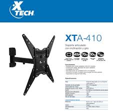 XTECH BASE DE PARED PARA TV 20"-70" 50KG INCLINACION -5/+15° Y GIRO 180° (XTA-41 - tecnocomp