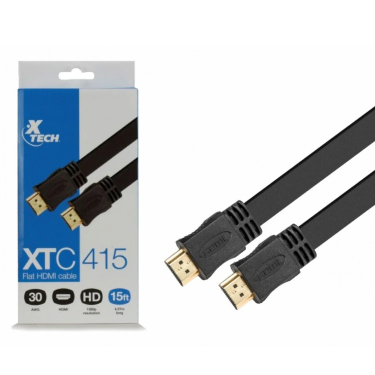XTECH CABLE HDMI PLANO CON CONECTOR  MACHO A MACHO HASTA 3840X2160P 30AWG 4,57M  - Tech Zone El Salvador