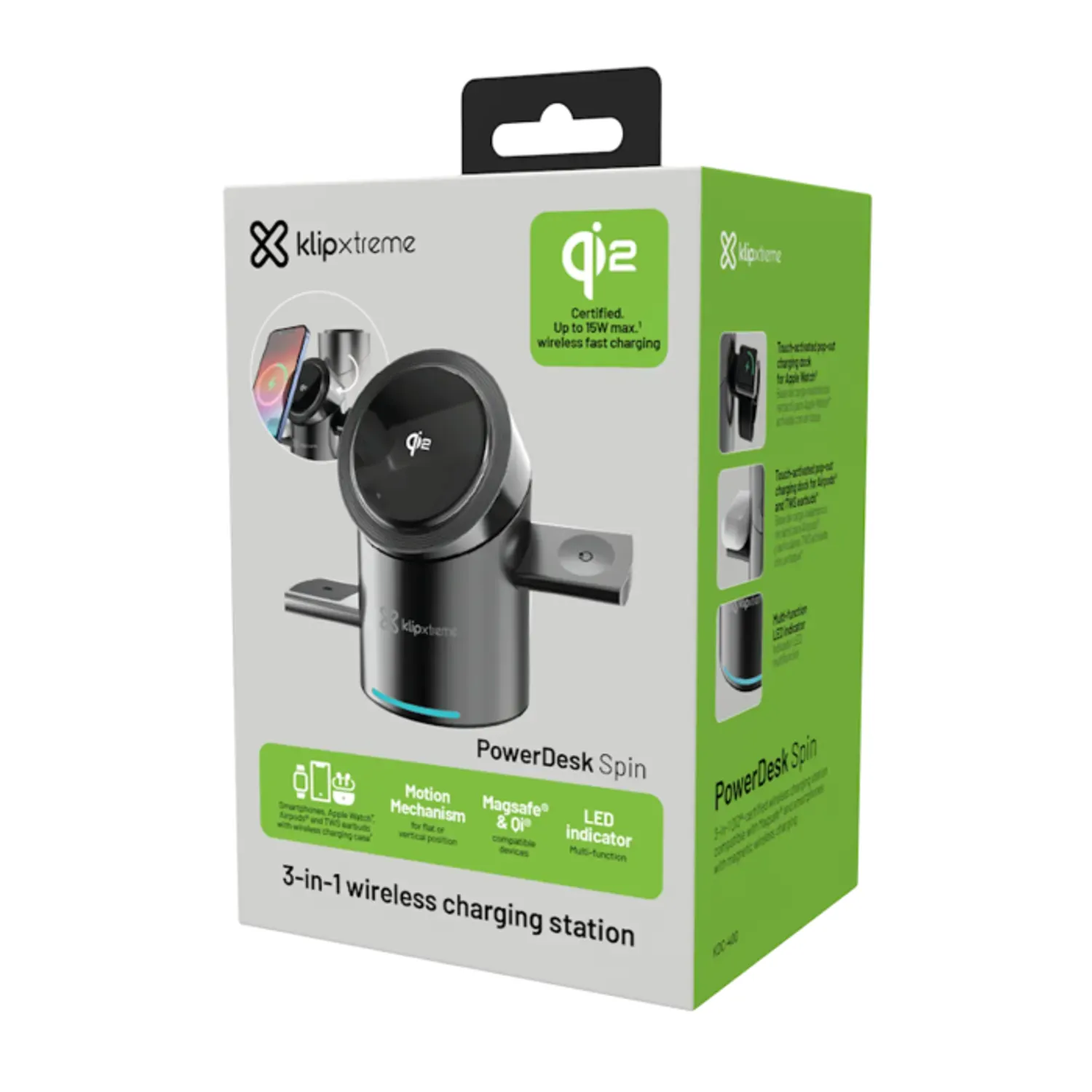 KLIP XTREME CARGADOR DE ESCRITORIO  SPIN  INALAMBRICO 3 EN 1  2.5W TWS (KDC-400) - Falabella