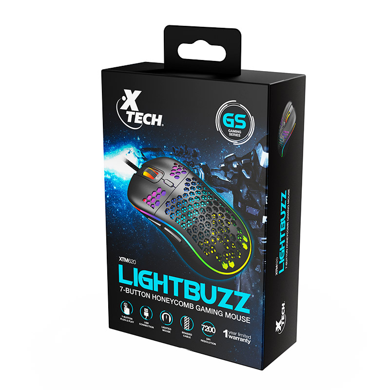 XTECH MOUSE LIGHTBUZZ OPTICO ALAMBRICO GAM7 BOTONES 3D