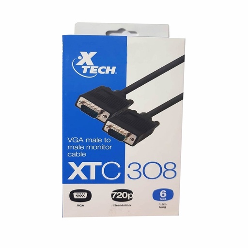 [XTC308] XTECH CABLE VGA MACHO A VGA MACHO 30 AWG 720P 1, 8M
