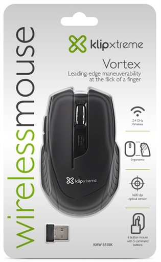 [KMW355BK] KLIPXTREME MOUSE VORTICE WIRELESS ERGONOMICO 2.4 GHZ
