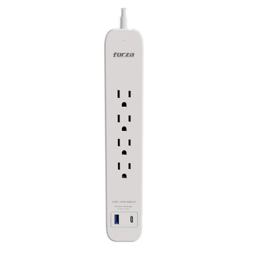 [FSP411USBCW] FORZA REGLETA 1625W 4 TOMAS 110V/220V + 1 TOMA USB-A +