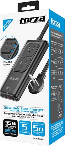 [PS235USBC] FORZA REGLETA CARGADOR RAPIDO 35W 2 NEMA 110/220V